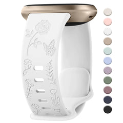 AK Floral Engraved Band Compatible with Fitbit Sense 2 / Sense Bands/Fitbit Versa 4 / Versa 3 Bands Women Men Soft Sport Replacement Wristbands for Fitbit Sense 2 / Sense/Versa 4 / Versa 3 Smart Watch (White)